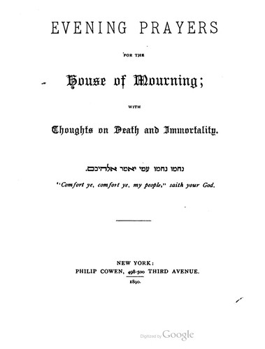 Cover for Evening Prayers For The House Of Mourning: With Thoughts On Death And Immortality