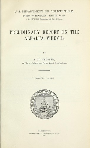Cover for Preliminary report on the alfalfa weevil