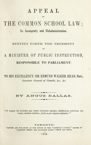 Cover for Appeal on the common school law