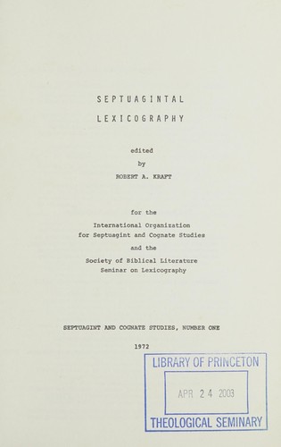 Cover for Septuagintal lexicography.