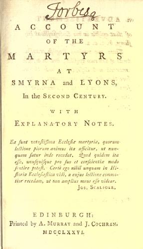 Cover for Account of the martyrs at Smyrna and Lyons, in the second century.