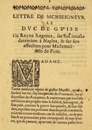Cover for Lettre de Monseignevr le dvc de Gvise a la Reyne Regente