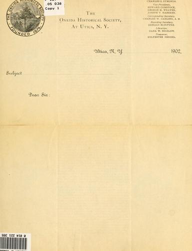Cover for Oneida historical society.