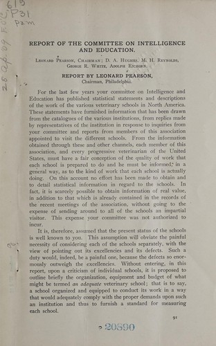 Cover for Report of the Committee on Intelligence and Education
