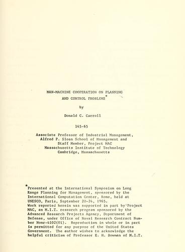 Cover for Man-machine cooperation on planning and control problems.