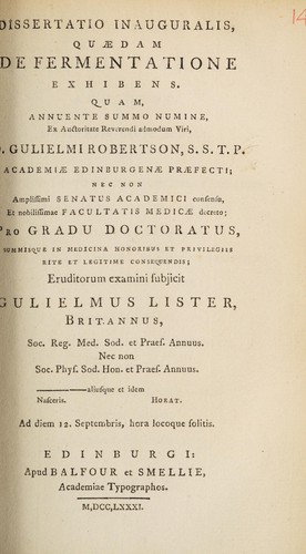 Cover for Dissertatio inauguralis, quaedam de fermentatione exhibens ...