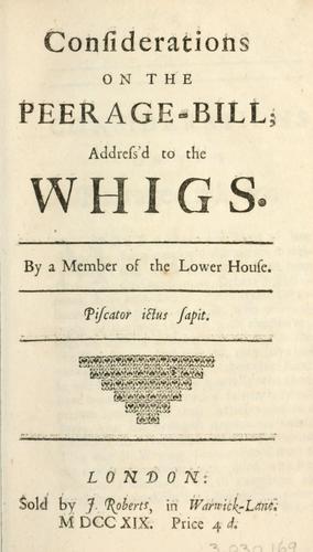 Cover for Considerations on the Peerage bill