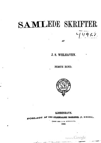 Cover for Samlede skrifter af J. S. Welhaven.