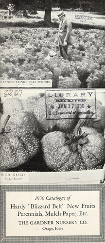 Cover for 1930 catalogue of hardy blizzard belt new fruits, perennials, mulch paper, etc