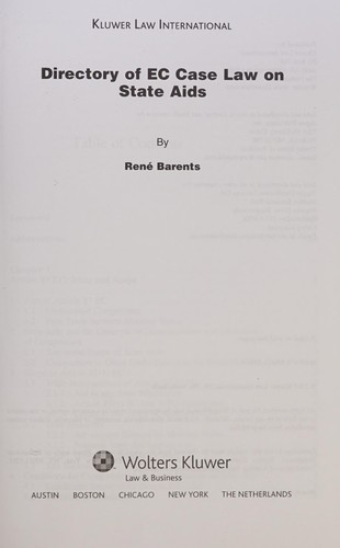 Cover for Directory of EC case law on state aids