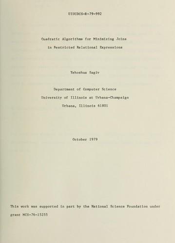 Cover for Quadratic algorithms for minimizing joins in restricted relational expressions