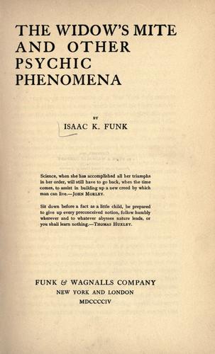 Cover for widow's mite and other psychic phenomena