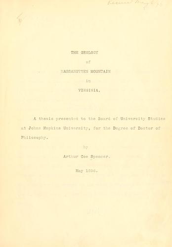 Cover for geology of Massanutten Mountain in Virginia...