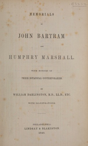 Cover for Memorials of John Bartram and Humphry Marshall