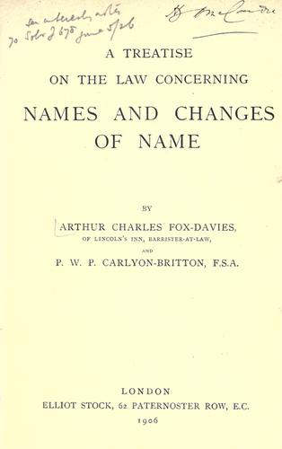 Cover for A treatise on the law concerning names and changes of name
