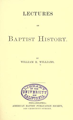 Cover for Lectures on Baptist history.