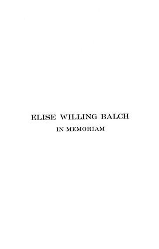 Cover for Elise Willing Balch; in memoriam