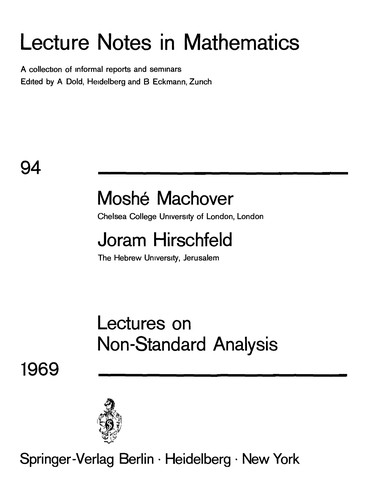 Cover for Lectures on non-standard analysis.
