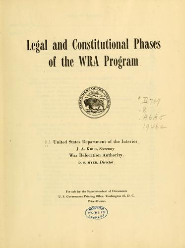 Cover for Legal and constitutional phases of the WRA program.