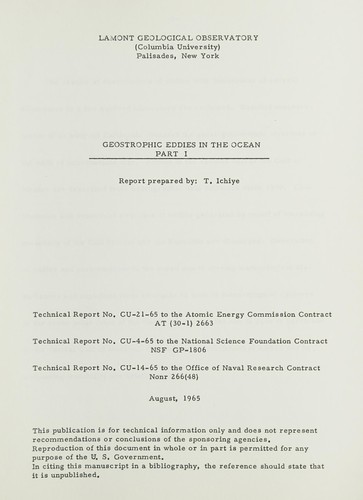 Cover for Geostrophic eddies in the ocean