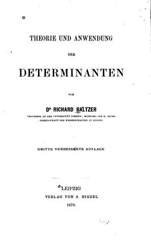 Cover for Theorie und Anwendung der Determinanten