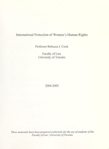 Cover for International protection of women's human rights