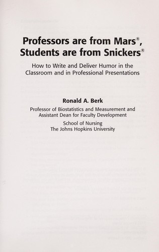 Cover for Professors are from Mars, students are from Snickers