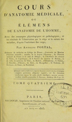 Cover for Cours d'anatomie m©♭dicale, ou, ©l©♭mens de l'anatomie de l'homme