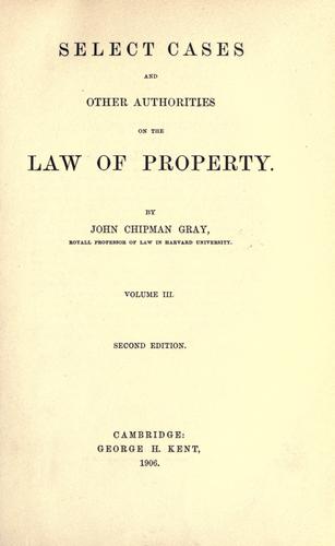 Cover for Select cases and other authorities on the law of property.