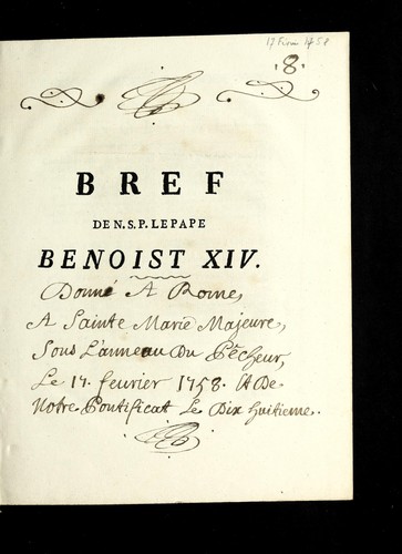 Cover for Bref de N.S.P. le Pape Benoist XIV