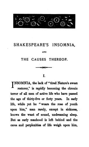 Cover for Shakespeare's insomnia and the causes thereof