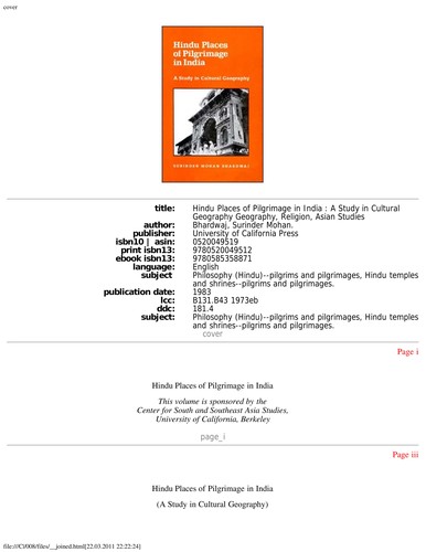 Cover for Hindu Places of Pilgrimage in India