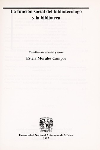 Cover for La función social del bibliotecólogo y la biblioteca