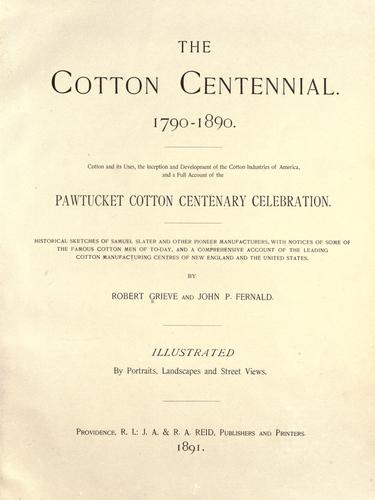 Cover for The cotton centennial, 1790-1890.