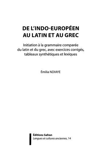 Cover for De l'indo-européen au latin et au grec