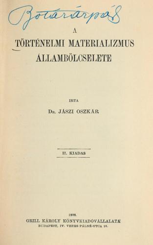 Cover for A történelmi materializmus állambölcselete