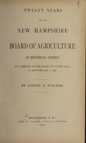 Cover for Twenty years with the New Hampshire Board of Agriculture