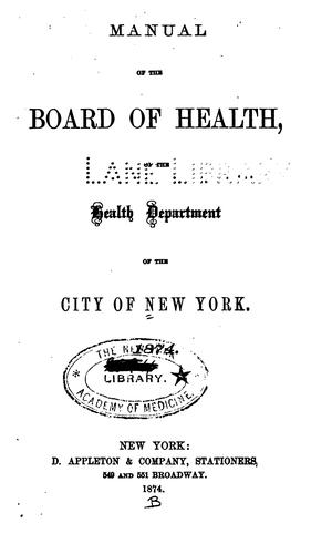 Cover for Manual of the Board of Health of the Health Department of the City of New York ... 1872