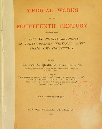 Cover for Medical works of the fourteenth century : together with a list of plants recorded in contemporary writings, with their identifications
