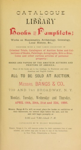 Cover for Catalogue of a library of books & pamphlets ; works on numismatics, archaeology, genealogy, local history, &c. ...