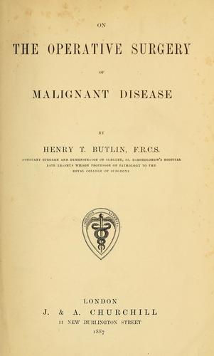 Cover for On the operative surgery of malignant disease