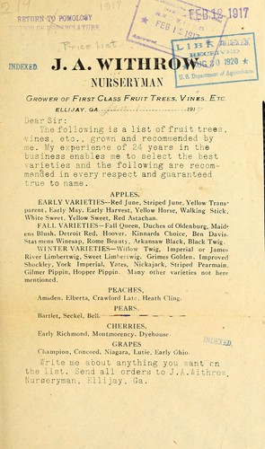 Cover for List of fruit trees, vines, etc. ... J. A. Withrow, nurseryman, grower of first class fruit trees, vines, etc