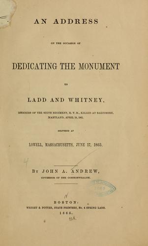 Cover for An address on the occasion of dedicating the monument to Ladd and Whitney