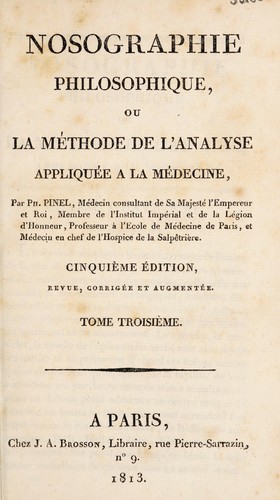 Cover for Nosographie philosophique, ou la méthode de l'anaylse appliquée a la médecine