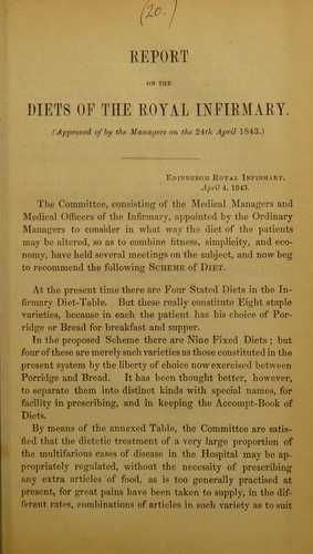 Cover for Report on the diets of the Royal Infirmary
