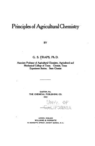 Cover for Principles of agricultural chemistry