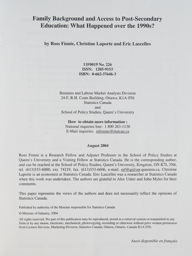 Cover for Family background and access to post-secondary education
