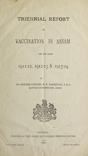 Cover for Annual vaccination returns of the Province of Assam : with brief explanatory notes