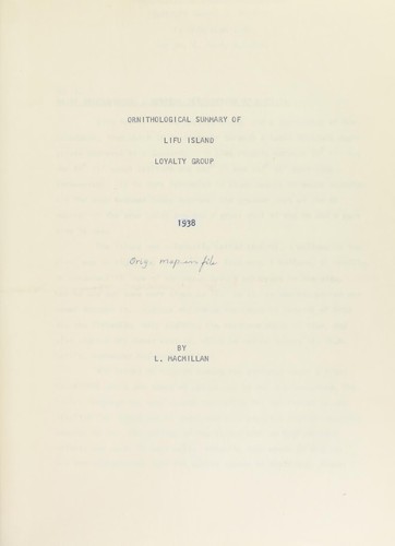 Cover for Ornithological summary of Lifu Island, Loyalty group
