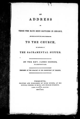 Cover for An address to those who have been baptized in infancy and who have not yet joined themselves to the Church by partaking of the sacramental supper